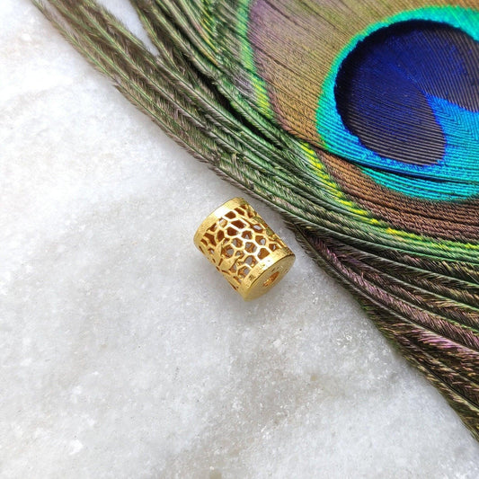 18k Solid Gold Fancy Texture Drum Spacer Bead 10mm - Kanika Creations