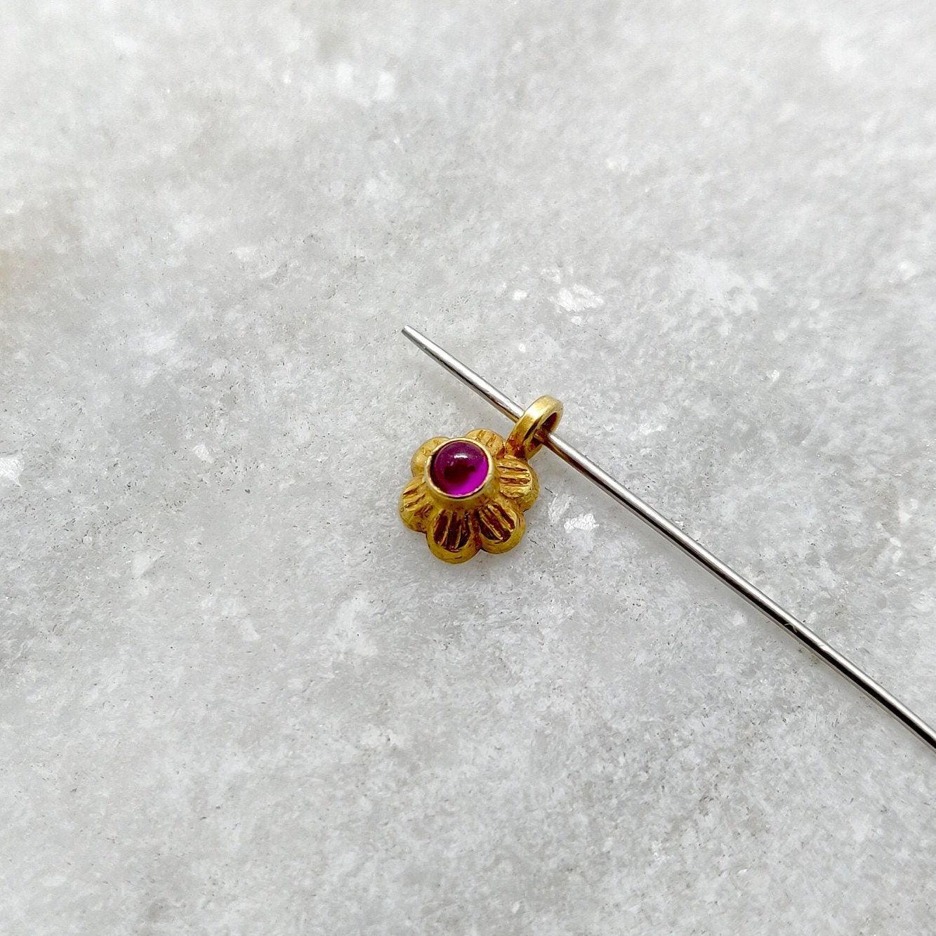 18k Solid Yellow Gold Flower Fancy Charm 7mm - Kanika Creations
