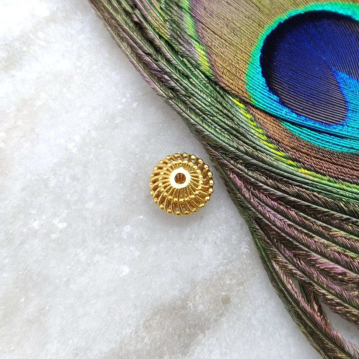 Spiral 18K Solid Gold Swirl Beads Round Findings Supplies - Kanika Creations