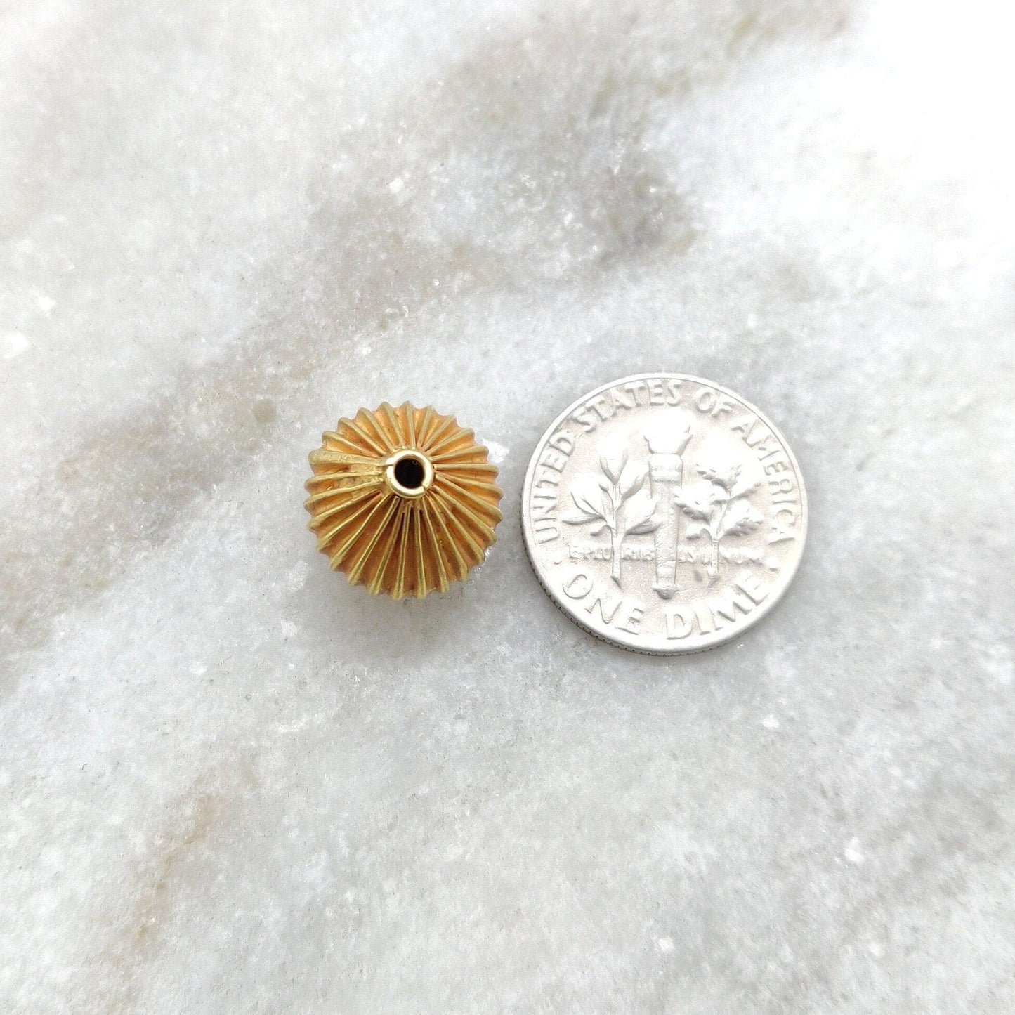 18k Yellow Gold Fluted Round Spacer Beads Finding - 13x12mm - Kanika Creations