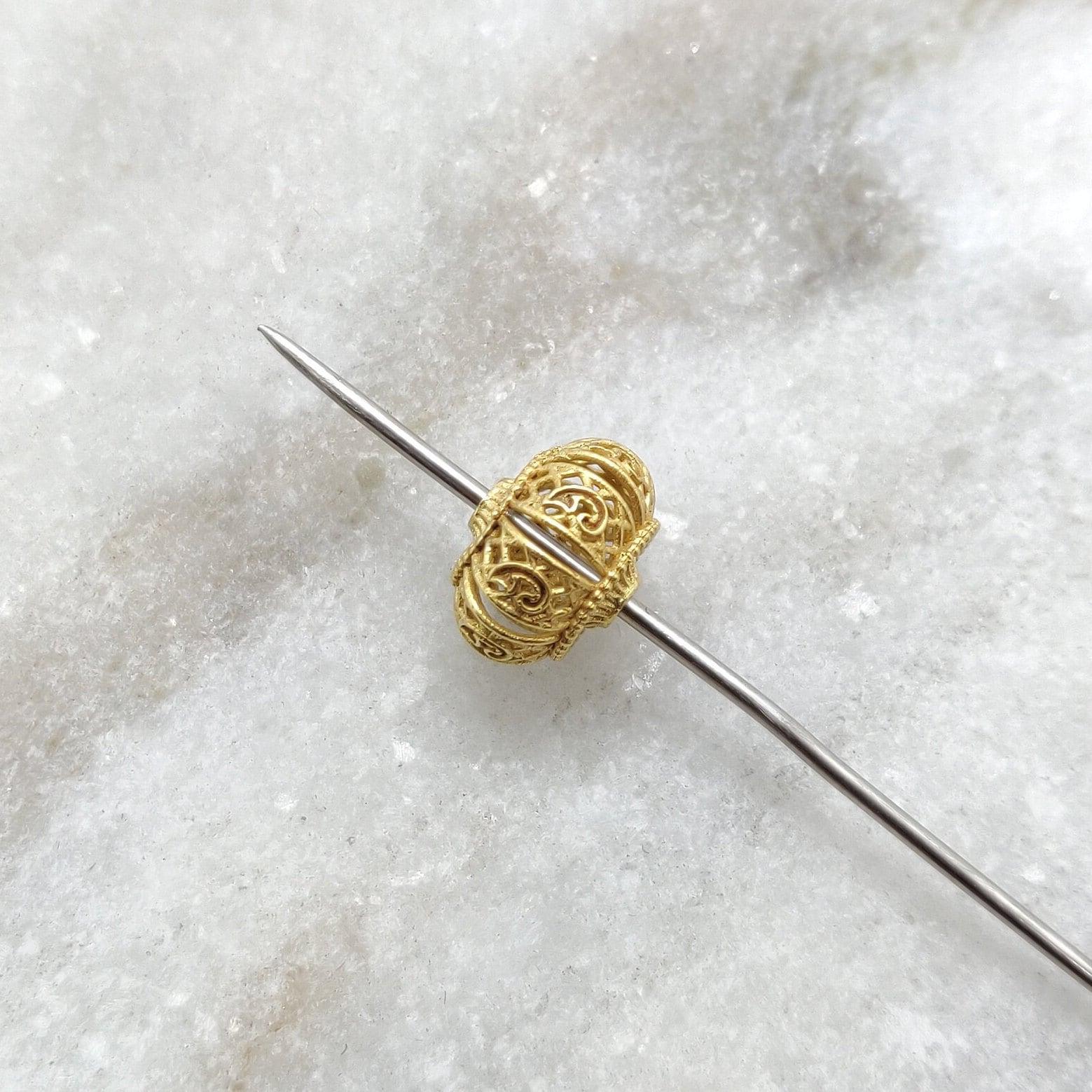 18k Solid Yellow Gold Antique Spacer Beads 11x8mm - Kanika Creations