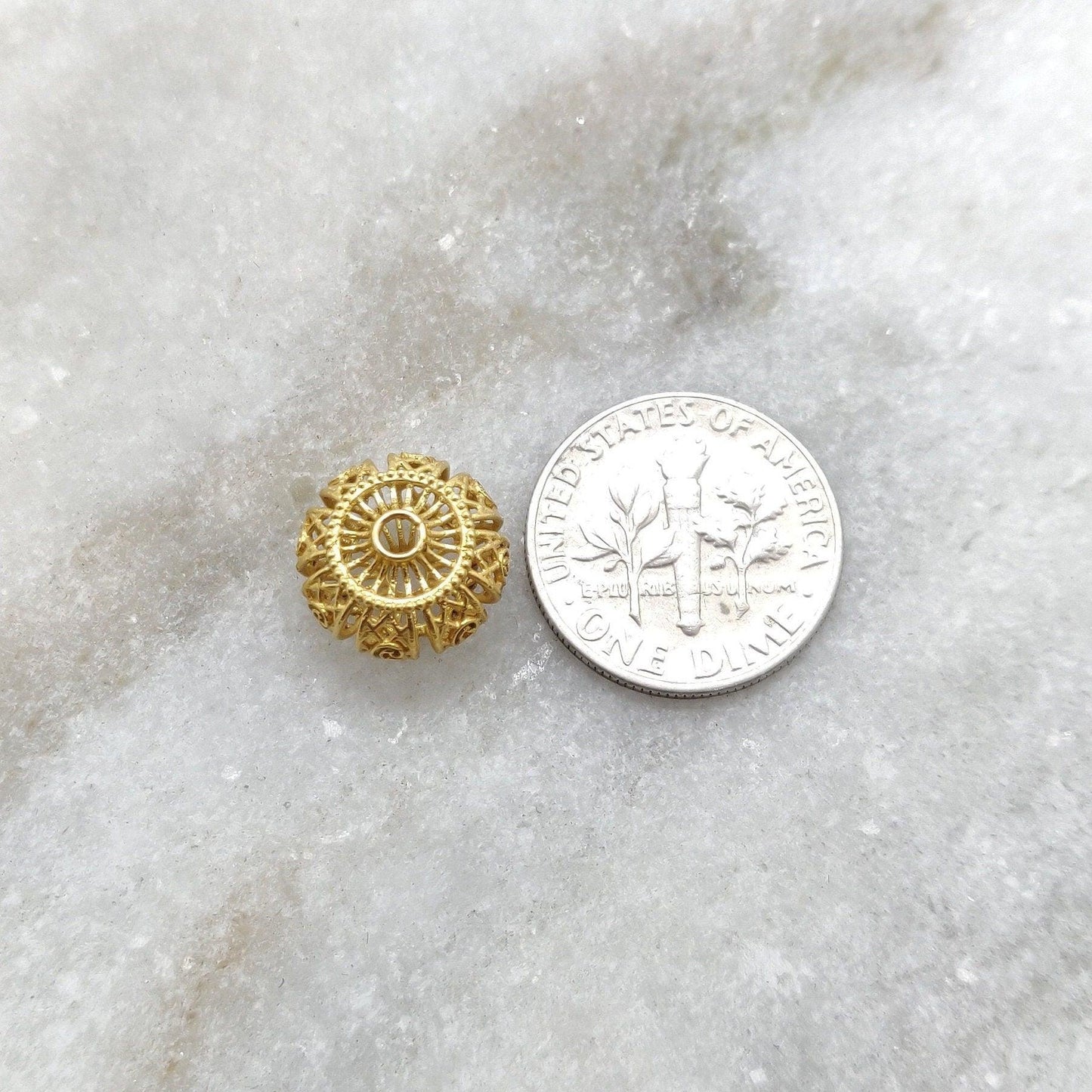 18k Solid Yellow Gold Antique Spacer Beads 11x8mm - Kanika Creations