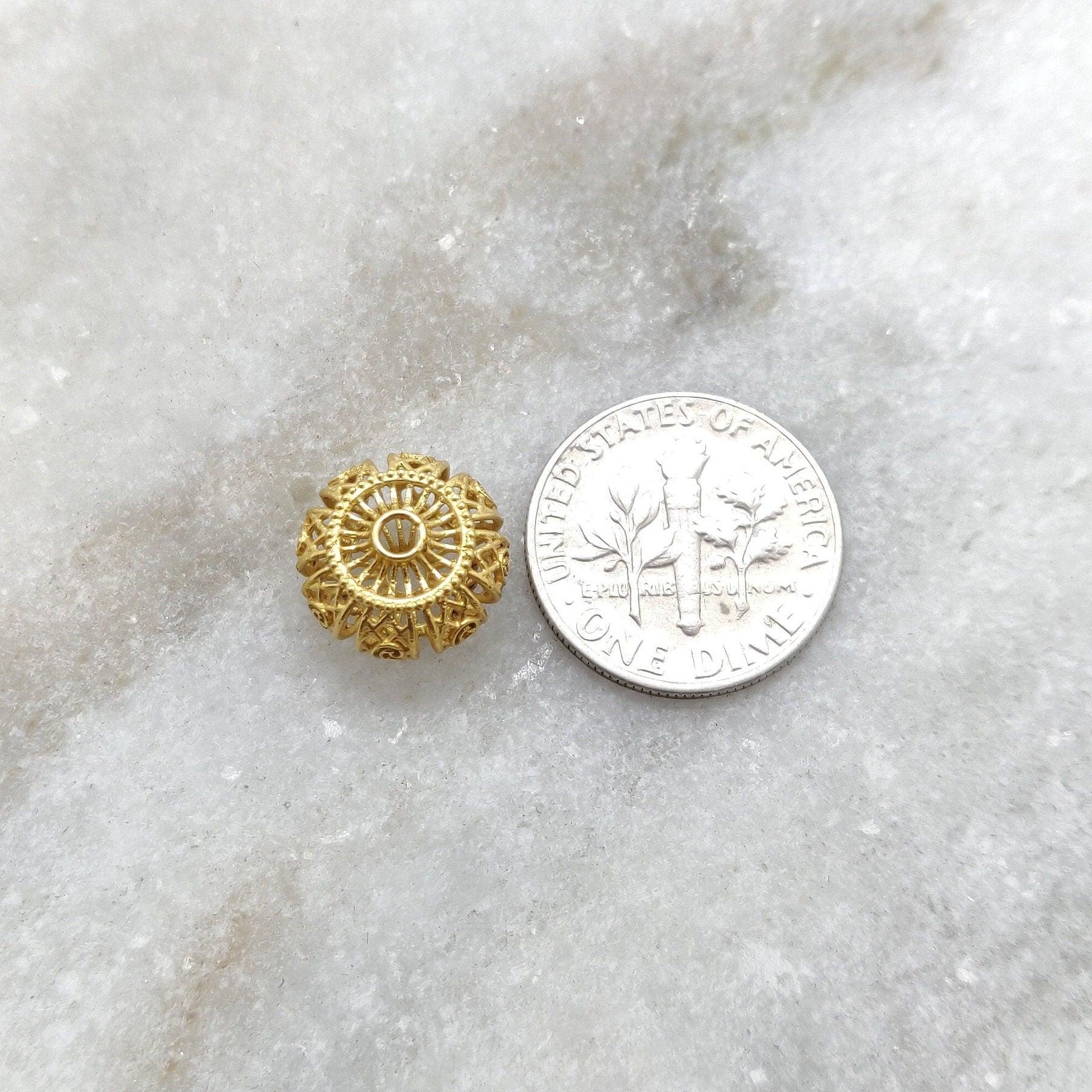 18k Solid Yellow Gold Antique Spacer Beads 11x8mm - Kanika Creations