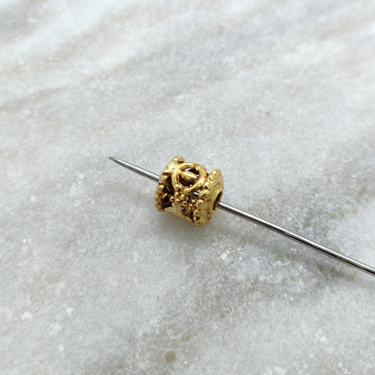18k Solid Yellow Gold Drum Spacer Bead Finding 9mm - Kanika Creations