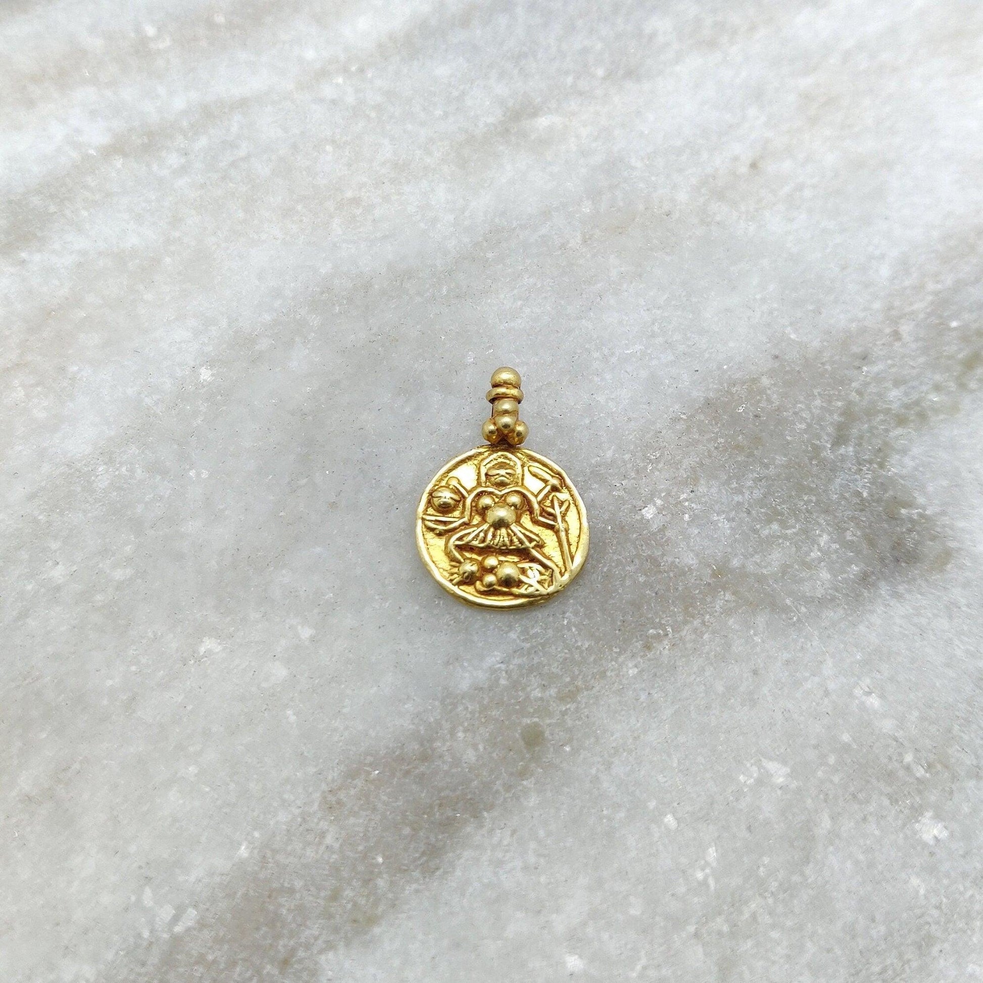 18k Solid Yellow Gold Laxmi Goddess Charm Pendant - Kanika Creations