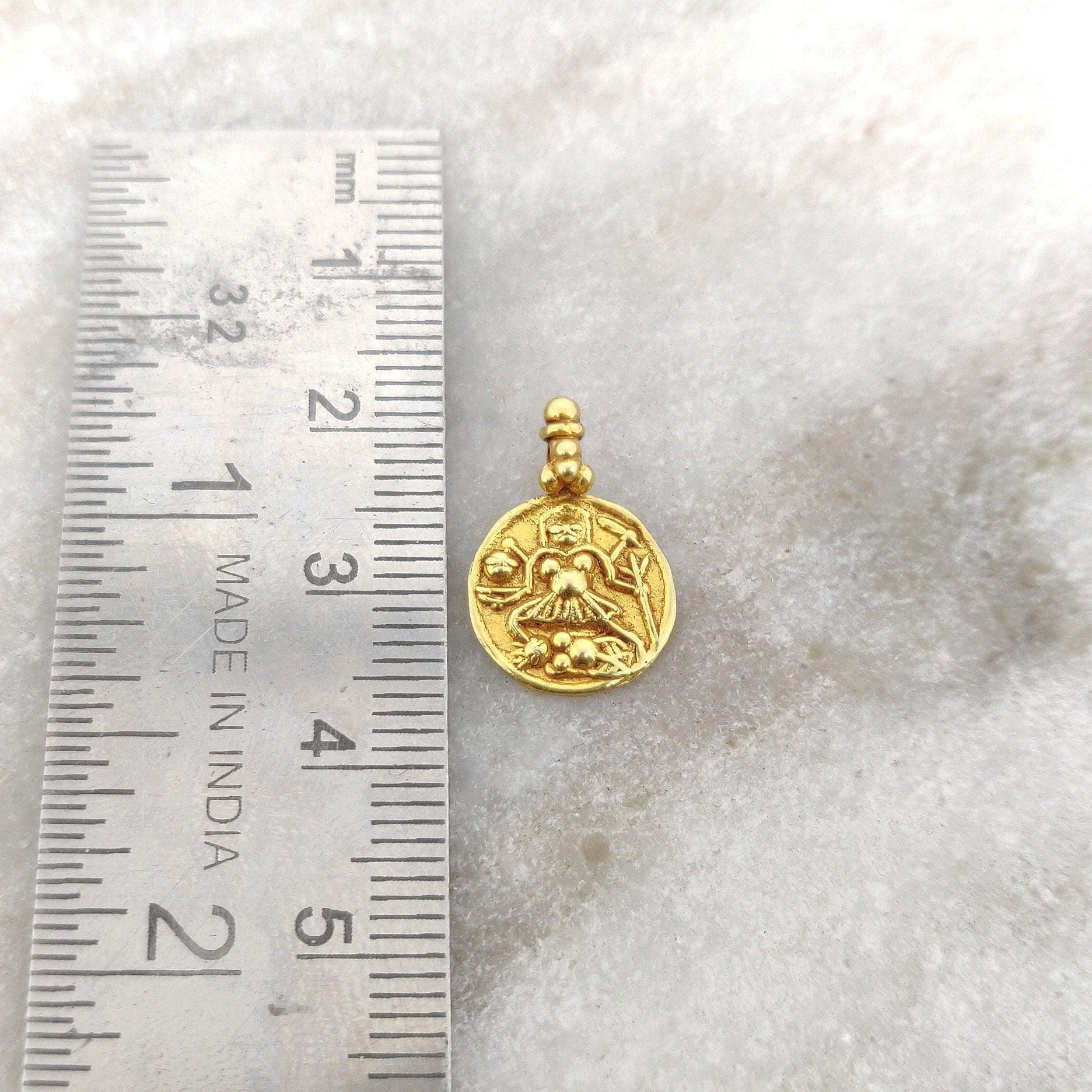 18k Solid Yellow Gold Laxmi Goddess Charm Pendant - Kanika Creations