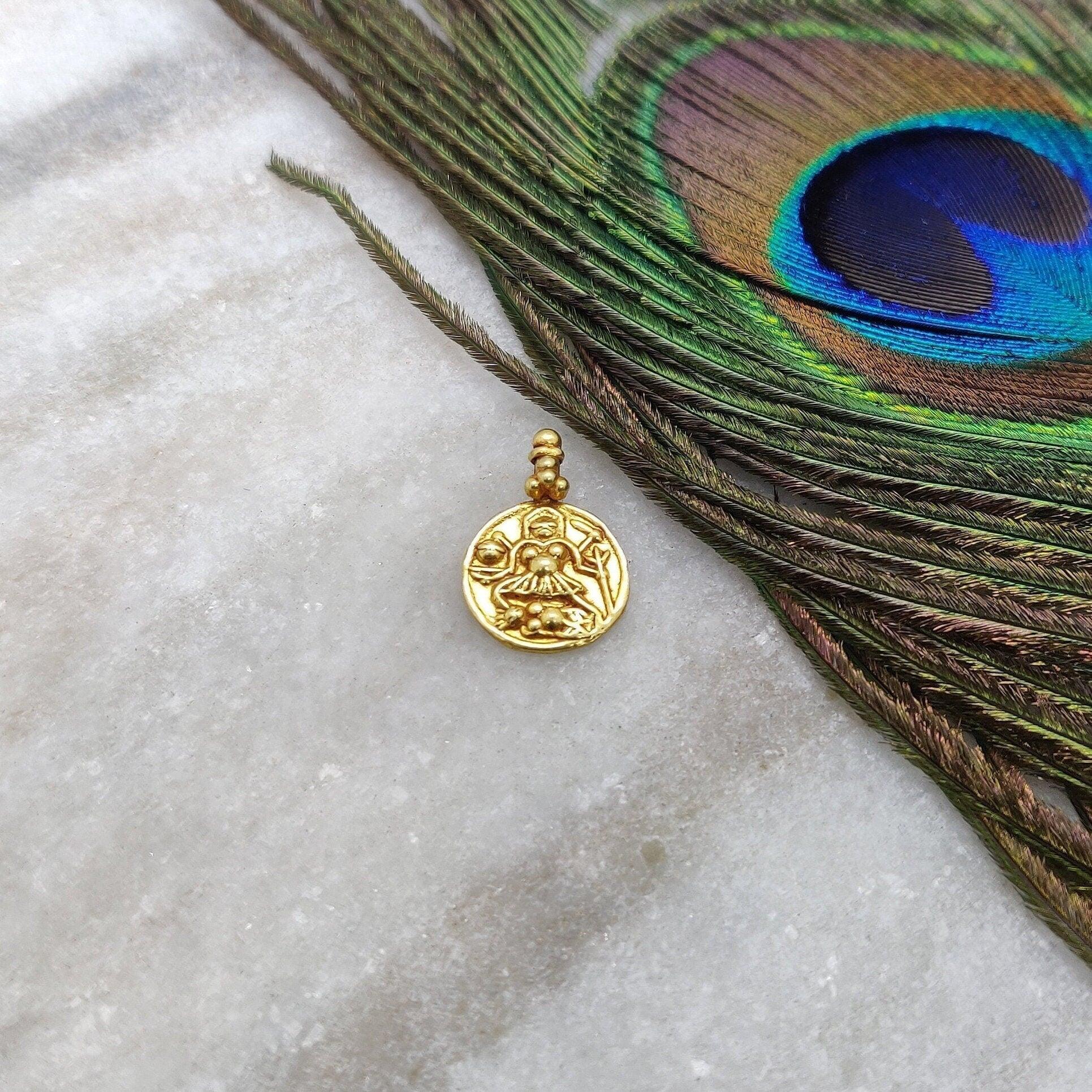 18k Solid Yellow Gold Laxmi Goddess Charm Pendant - Kanika Creations