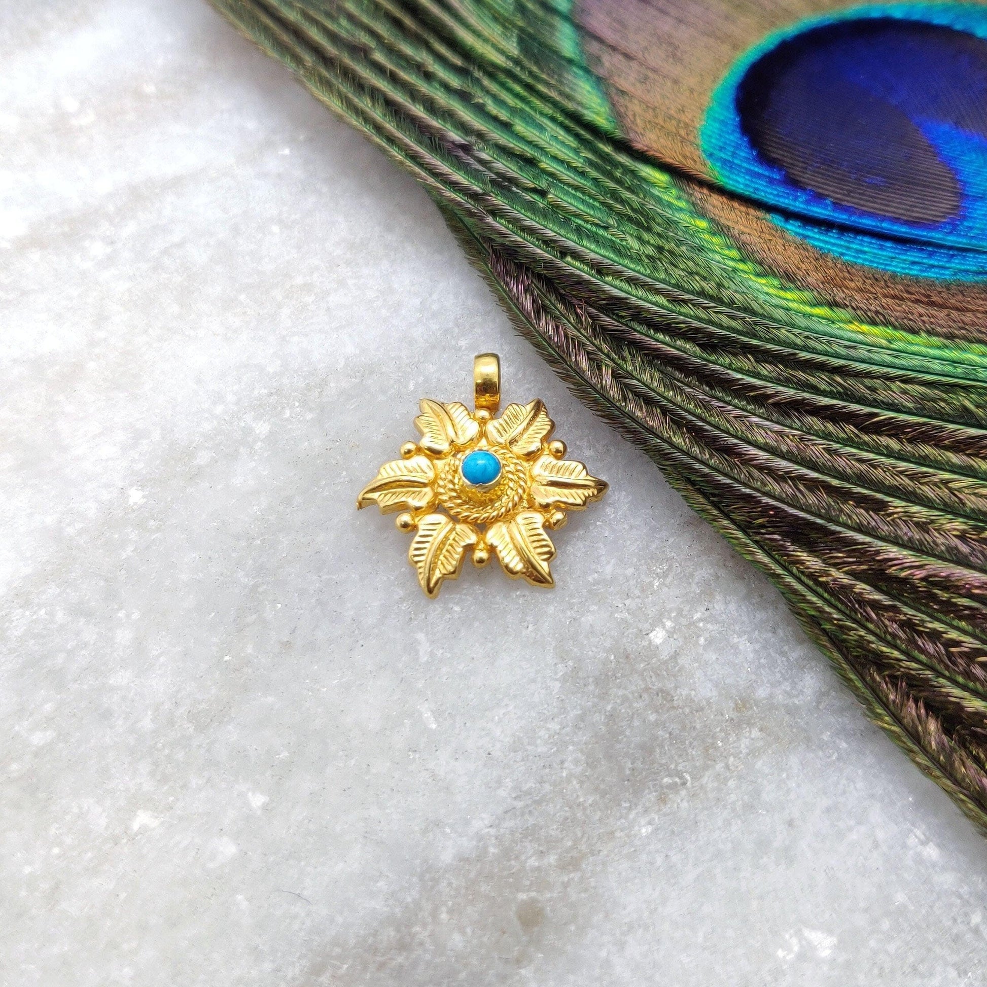 18k Solid Yellow Gold Floral Leaf Charm 15mm - Kanika Creations