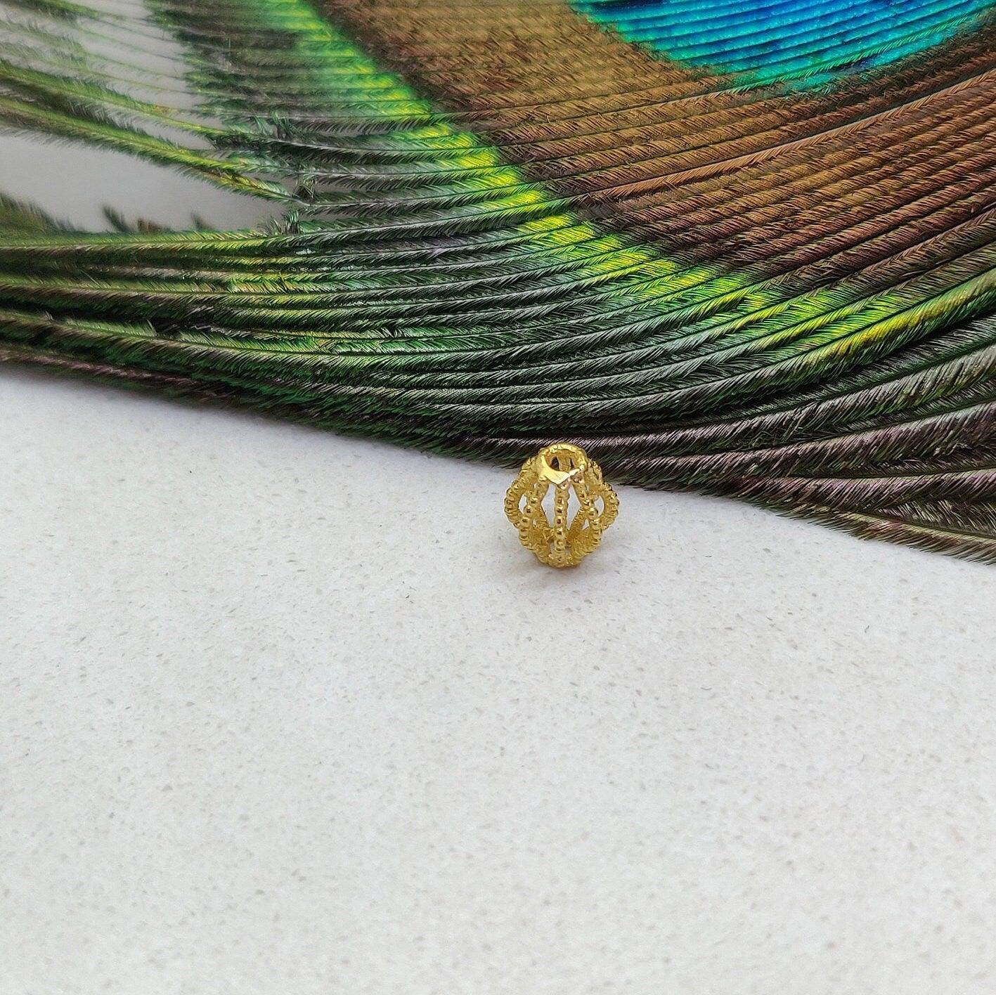 18k Yellow Gold 5x6mm Oval Lantern Spacer Beads - Kanika Creations