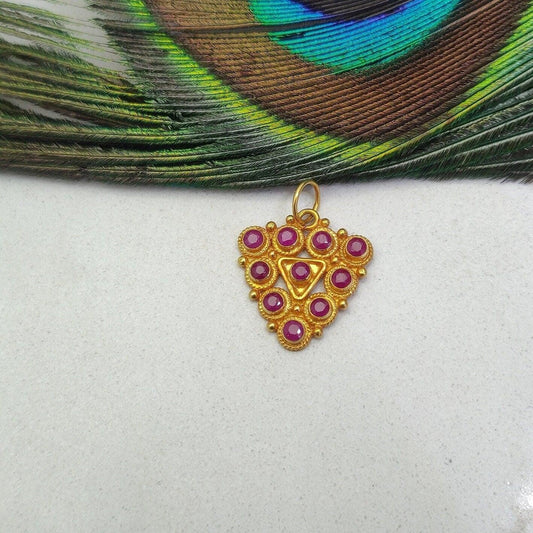 18K Solid Yellow Gold Stone Studded Triangle Pendant - Kanika Creations