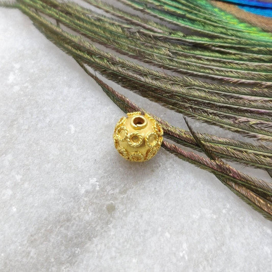 18k Gold Engraved Round Ball Spacer Beads 8mm - Kanika Creations