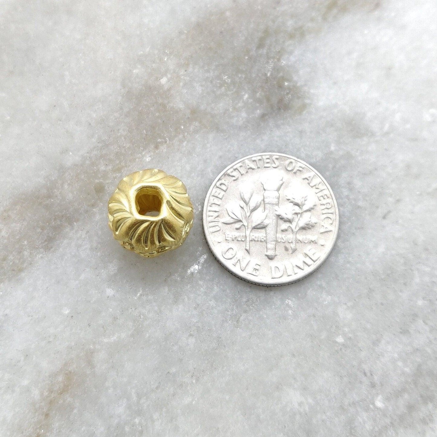18K Solid Yellow Gold Round Ball Spacer Beads-10X11 mm - Kanika Creations