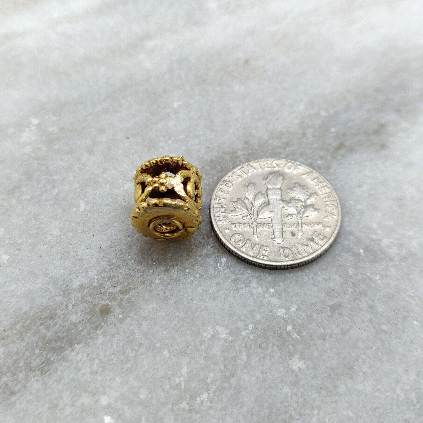 18k Solid Yellow Gold Drum Spacer Bead Finding 9mm - Kanika Creations