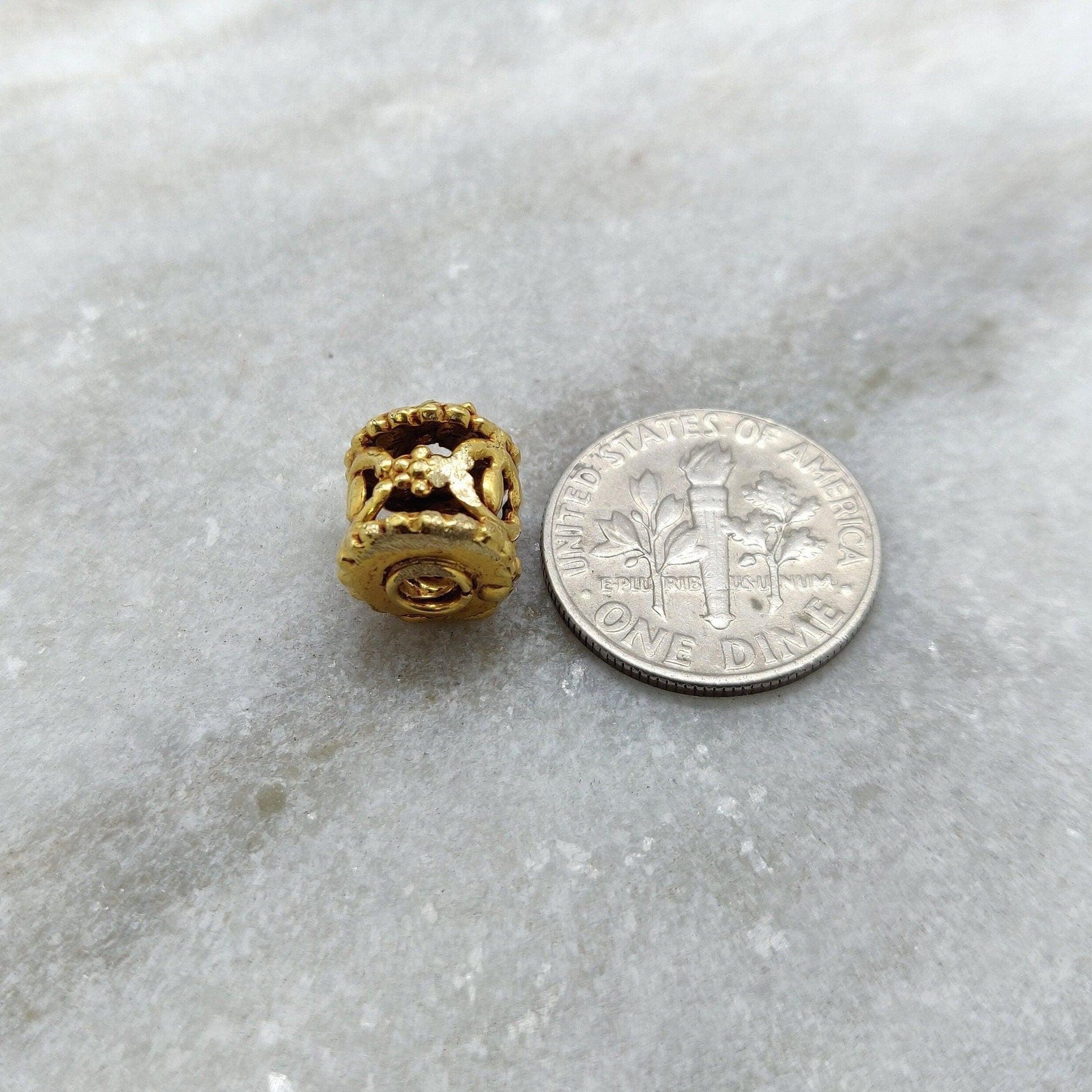 18k Solid Yellow Gold Drum Spacer Bead Finding 9mm - Kanika Creations