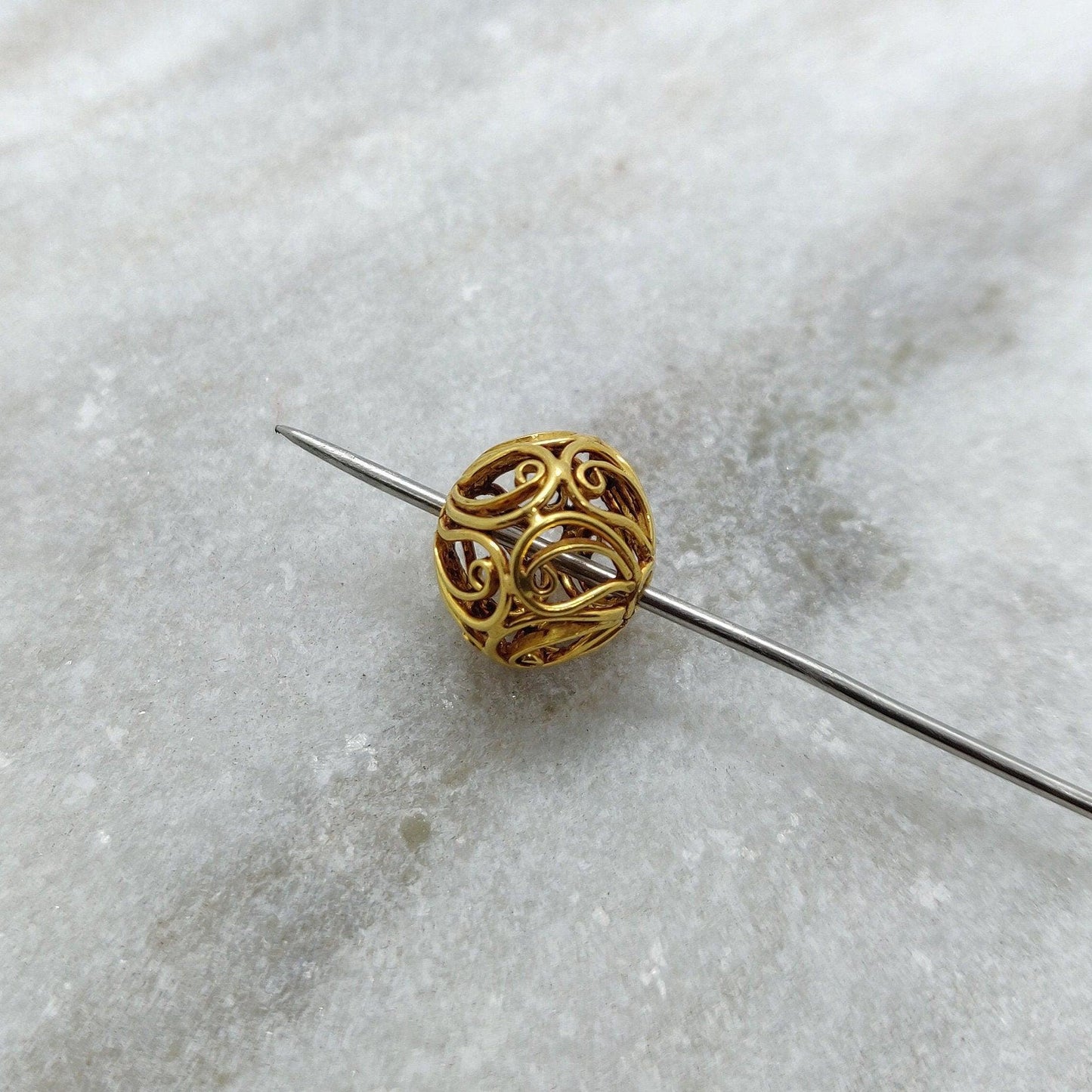 18k Gold Carved Sphere Ball Spacer Beads Findings - Kanika Creations