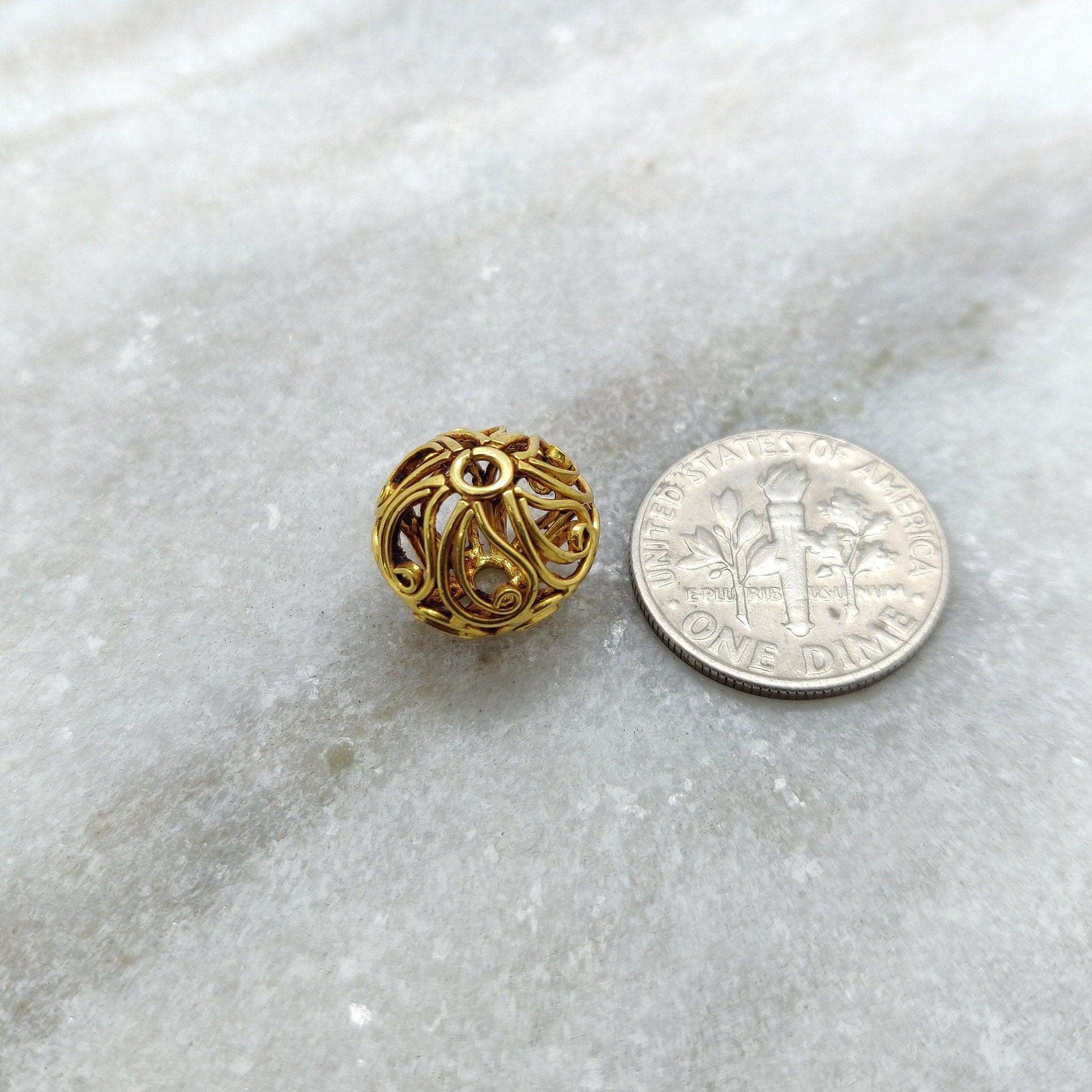 18k Gold Carved Sphere Ball Spacer Beads Findings - Kanika Creations