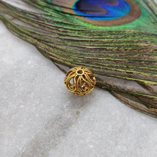 18k Gold Carved Sphere Ball Spacer Beads Findings - Kanika Creations