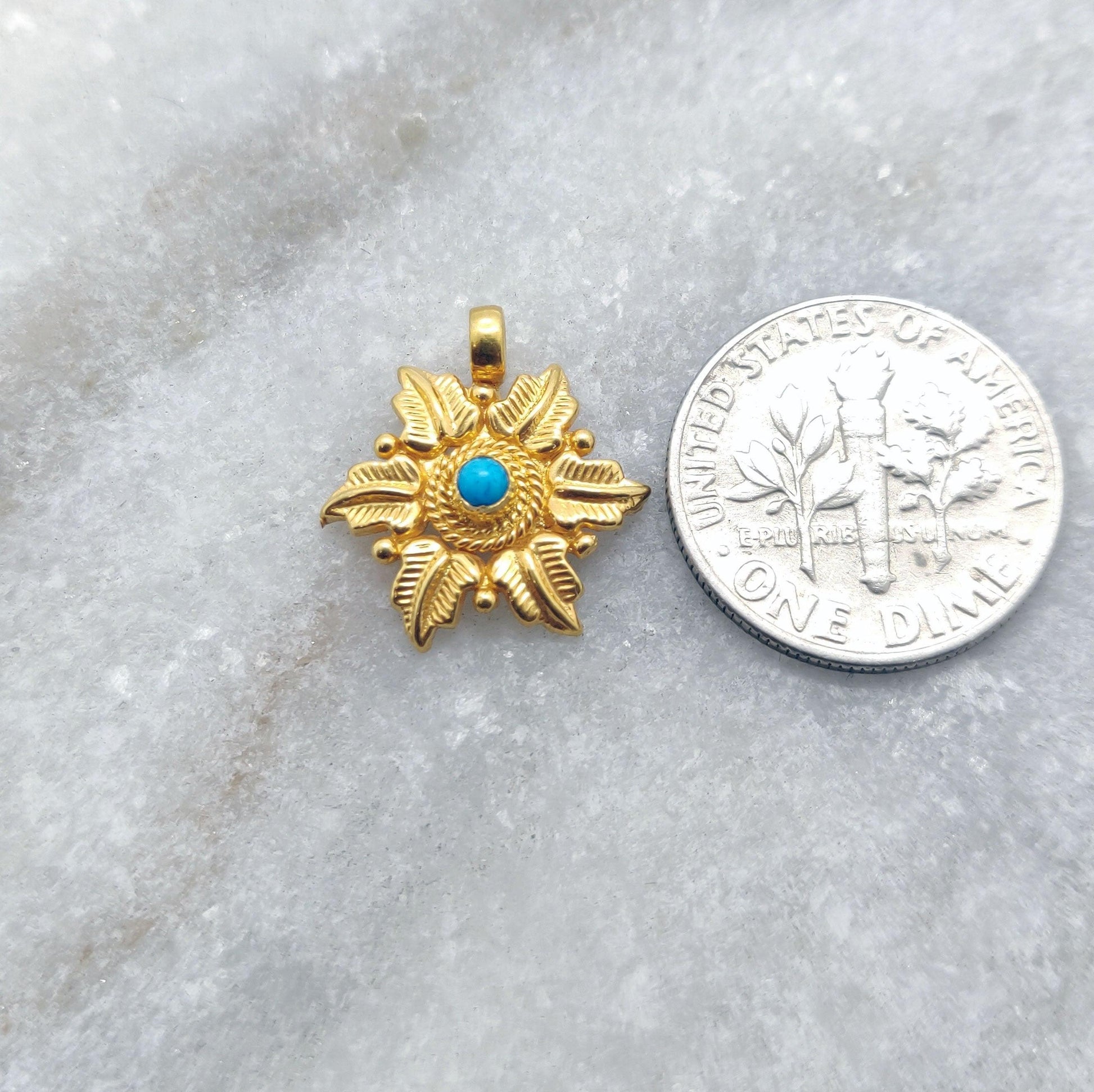 18k Solid Yellow Gold Floral Leaf Charm 15mm - Kanika Creations