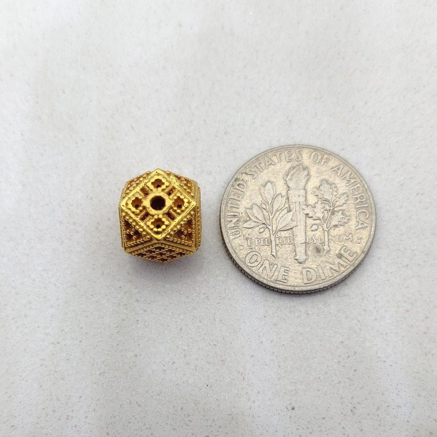 18k Yellow Gold Unique Textured Design Spacer Beads 9mm - Kanika Creations