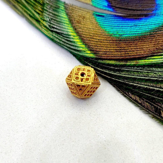 18k Yellow Gold Unique Textured Design Spacer Beads 9mm - Kanika Creations
