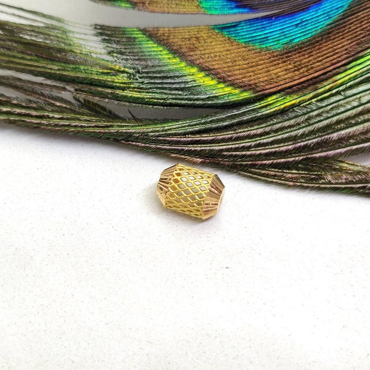 18k Gold Filigree Mesh Tube Spacer Bead Finding 11mm - Kanika Creations