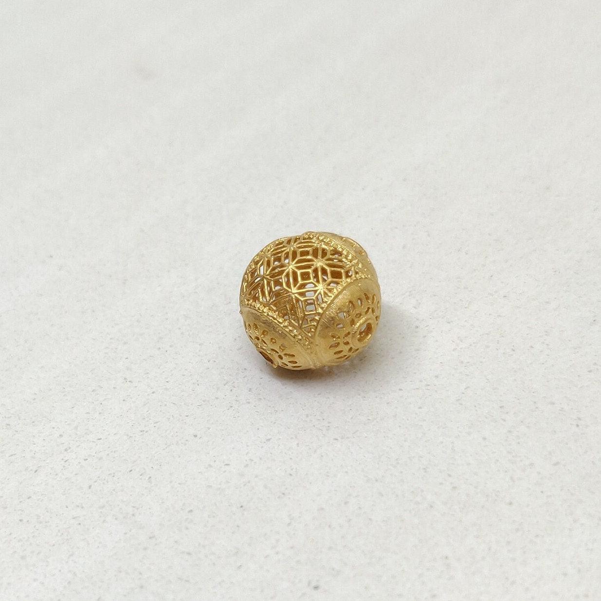 18k Solid Yellow Gold Antique Spacer Ball Beads-10X12 mm - Kanika Creations