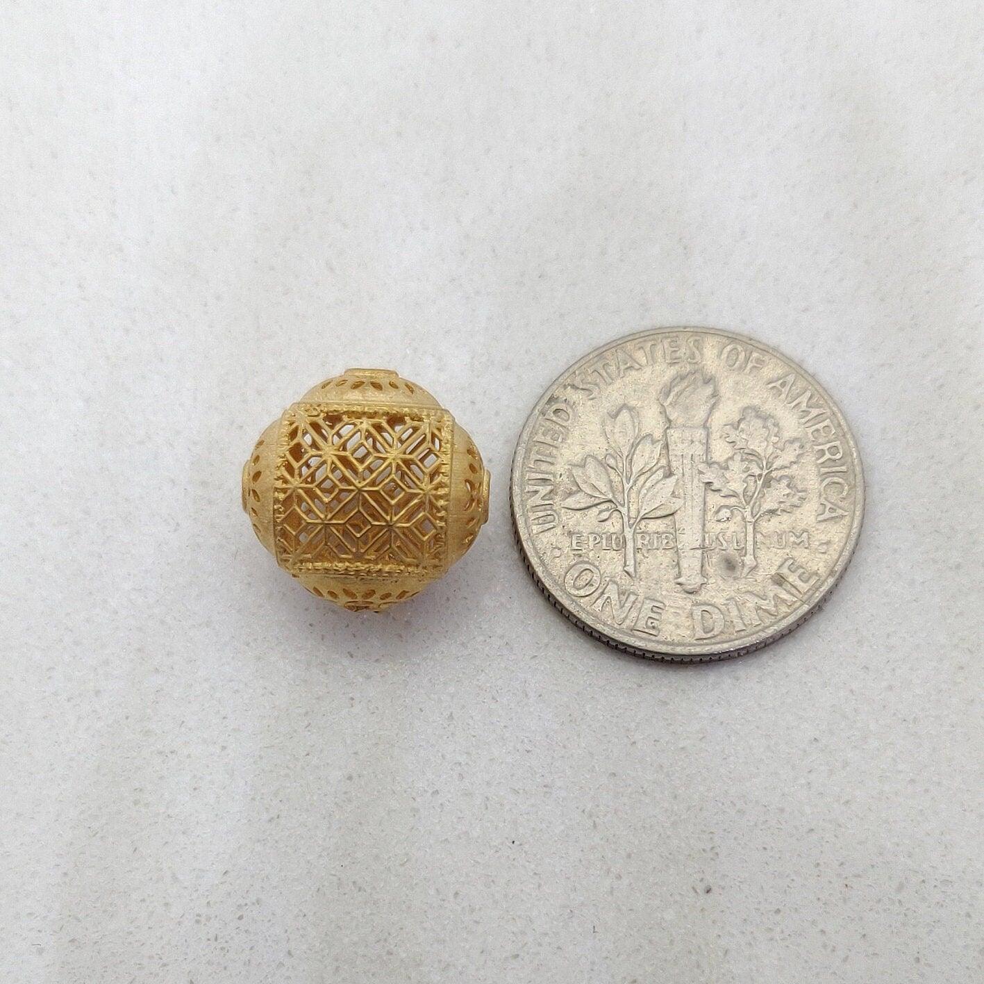 18k Solid Yellow Gold Antique Spacer Ball Beads-10X12 mm - Kanika Creations