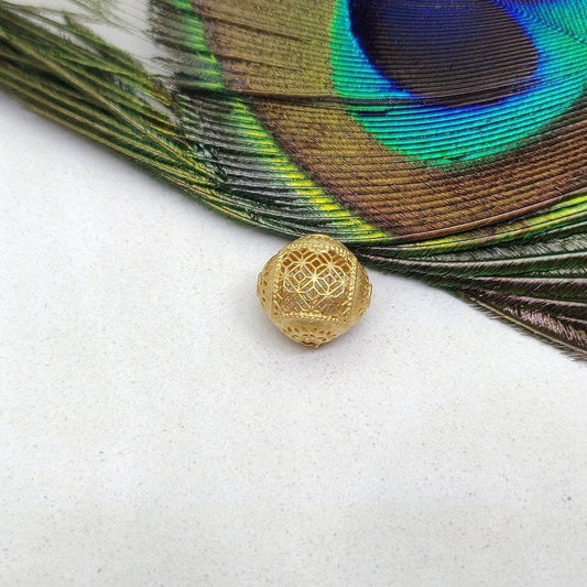18k Solid Yellow Gold Antique Spacer Ball Beads-10X12 mm - Kanika Creations