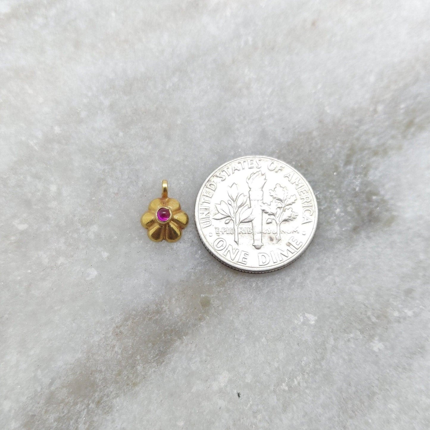 Floral 18k Solid Yellow Gold Charm Pendant 9mm - Kanika Creations