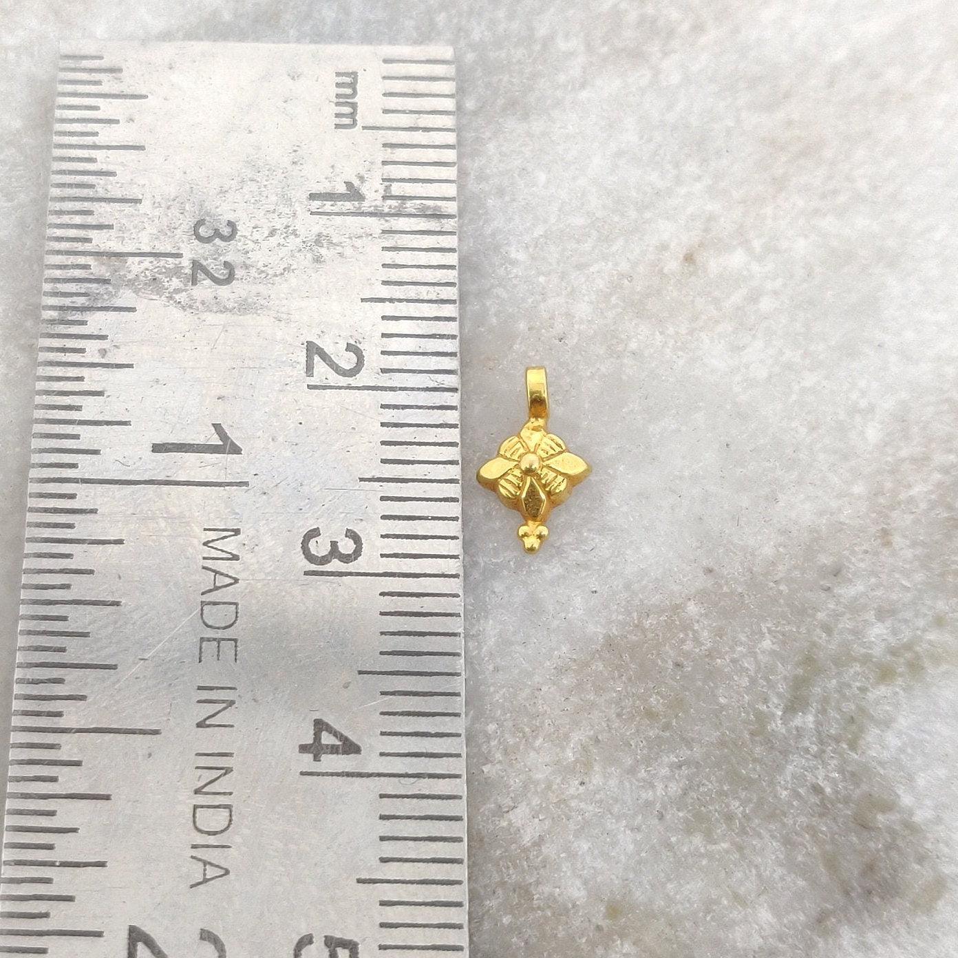 18K Solid Yellow Gold Flower Charm 9x6mm - Kanika Creations