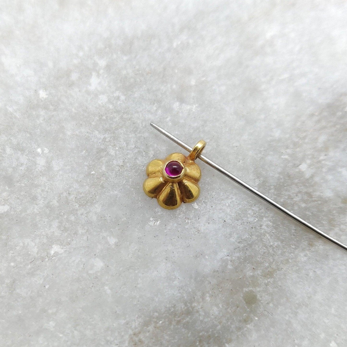 Floral 18k Solid Yellow Gold Charm Pendant 9mm - Kanika Creations