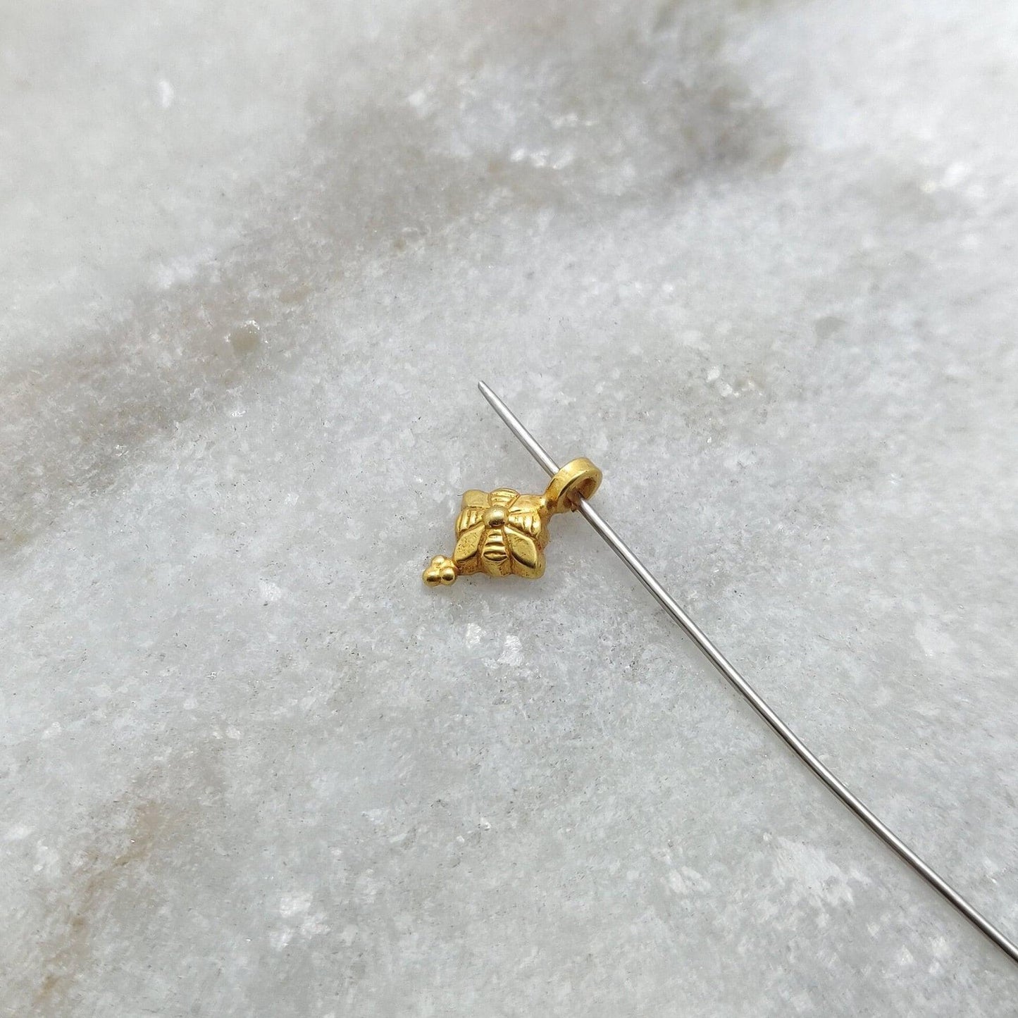18K Solid Yellow Gold Flower Charm 9x6mm - Kanika Creations