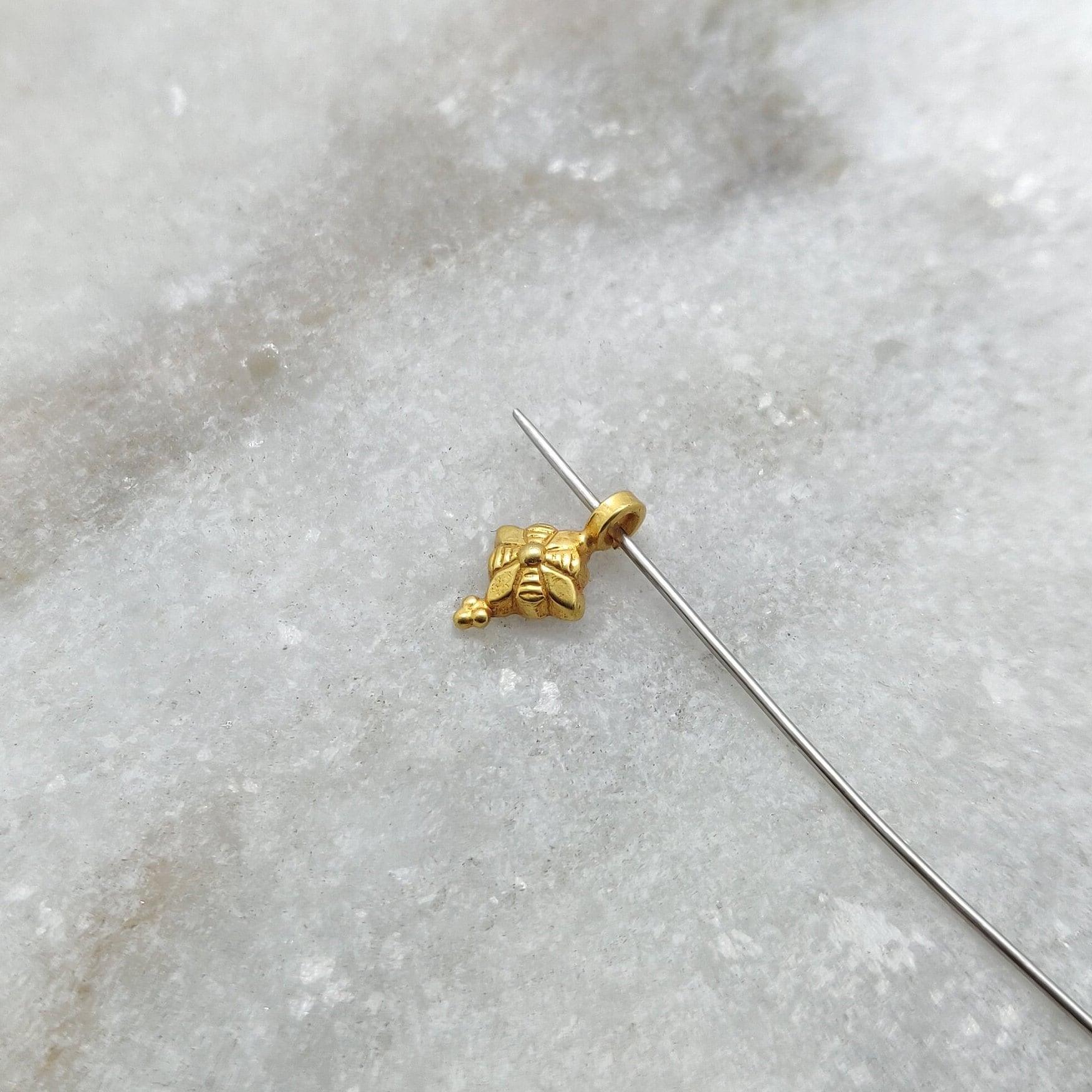 18K Solid Yellow Gold Floral Charm Pendant 9x6mm - Kanika Creations