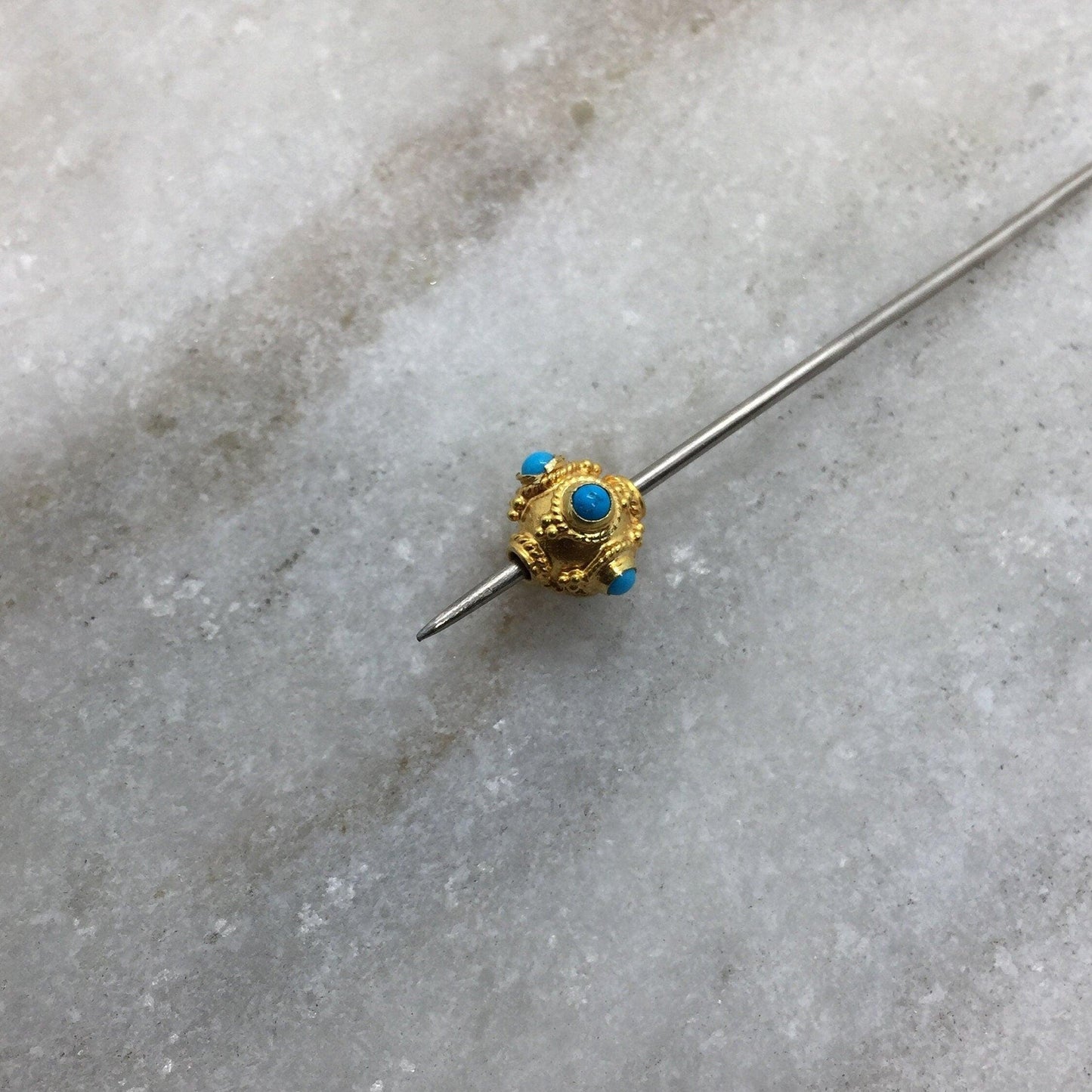 18k Solid Yellow Gold Turquoise Round Spacer Beads 7x5mm - Kanika Creations
