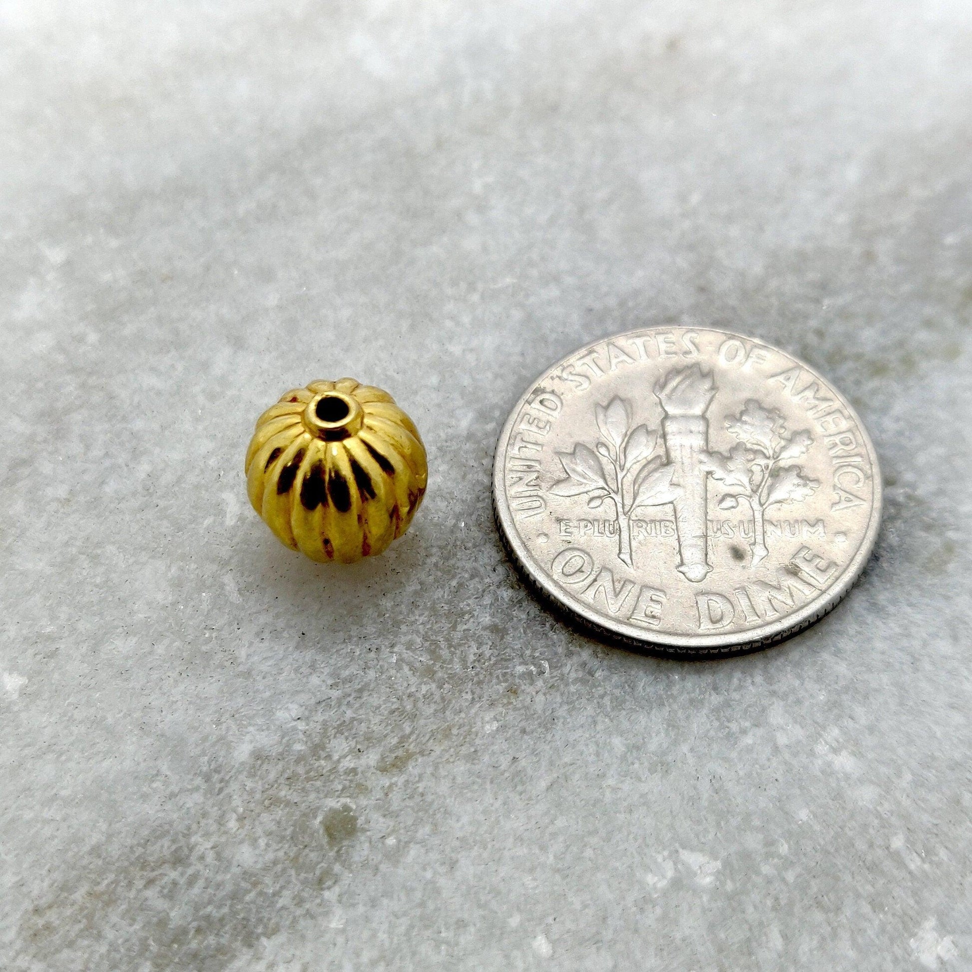 18k Solid Yellow Gold Corrugated Spacer Beads 8x9mm - Kanika Creations