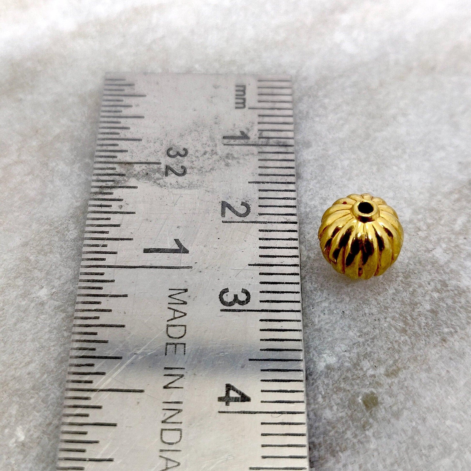 18k Solid Yellow Gold Corrugated Spacer Beads 8x9mm - Kanika Creations