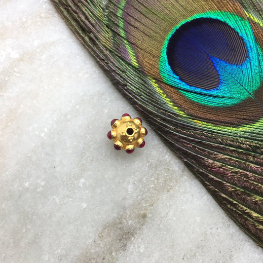 18k Solid Yellow Gold Ruby Floral Spacer Beads 11x8mm - Kanika Creations
