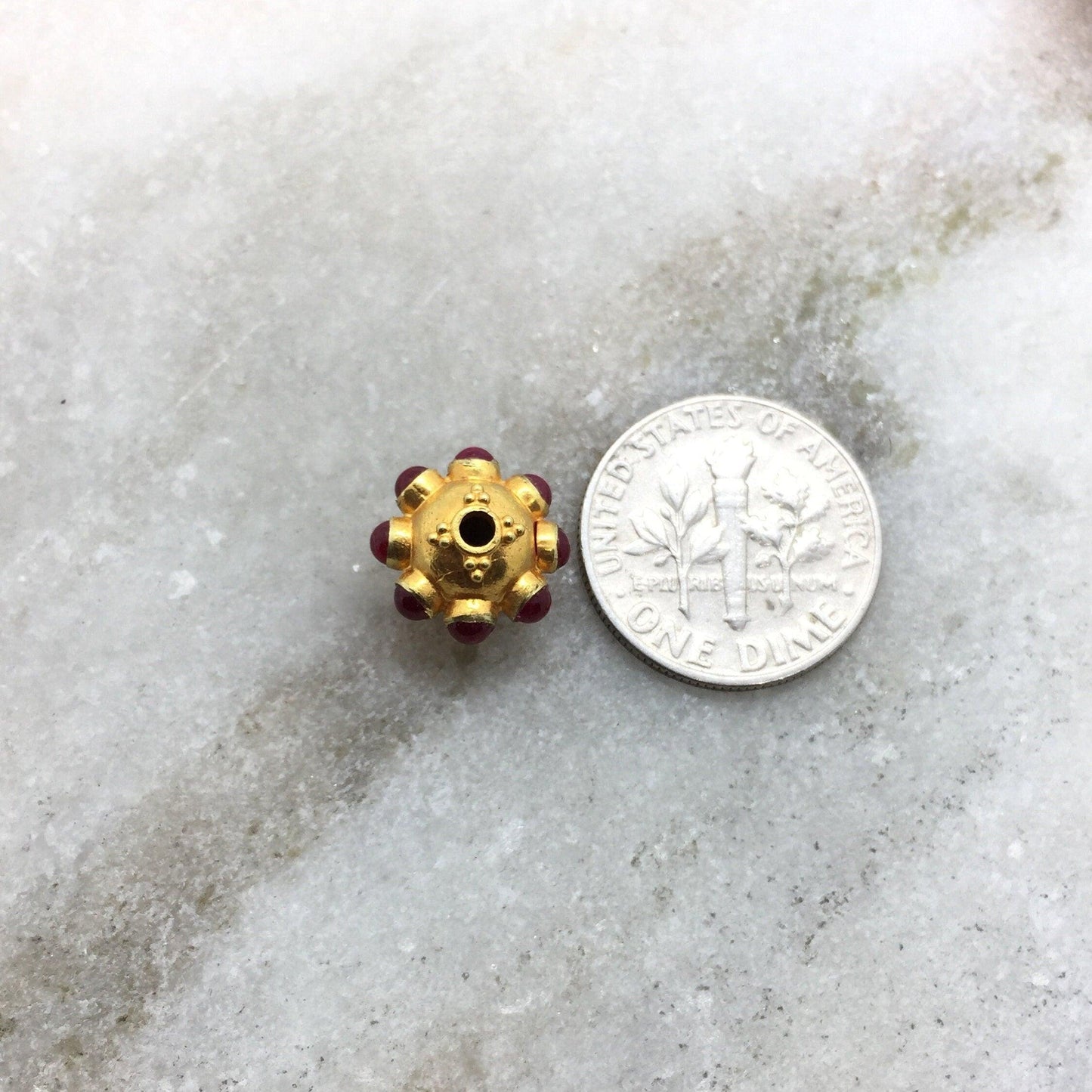 18k Solid Yellow Gold Ruby Floral Spacer Beads 11x8mm - Kanika Creations