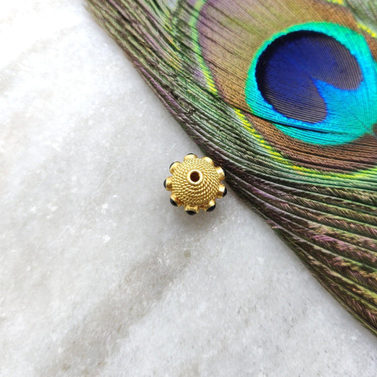 18K Solid Yellow Gold Emerald Round Spacer Beads 12mm - Kanika Creations