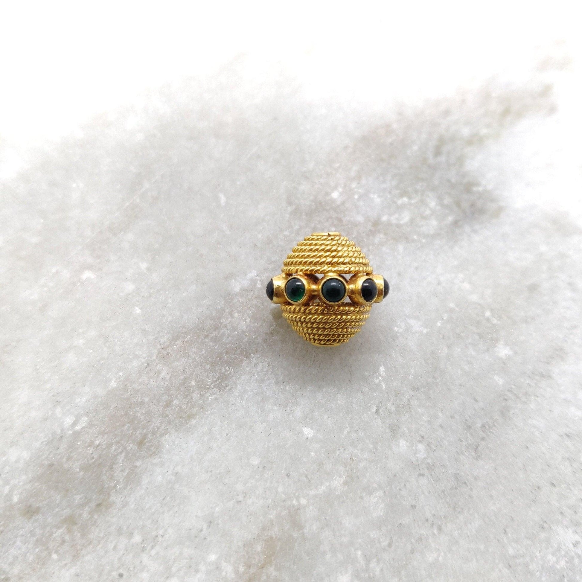 18K Solid Yellow Gold Emerald Round Spacer Beads 12mm - Kanika Creations
