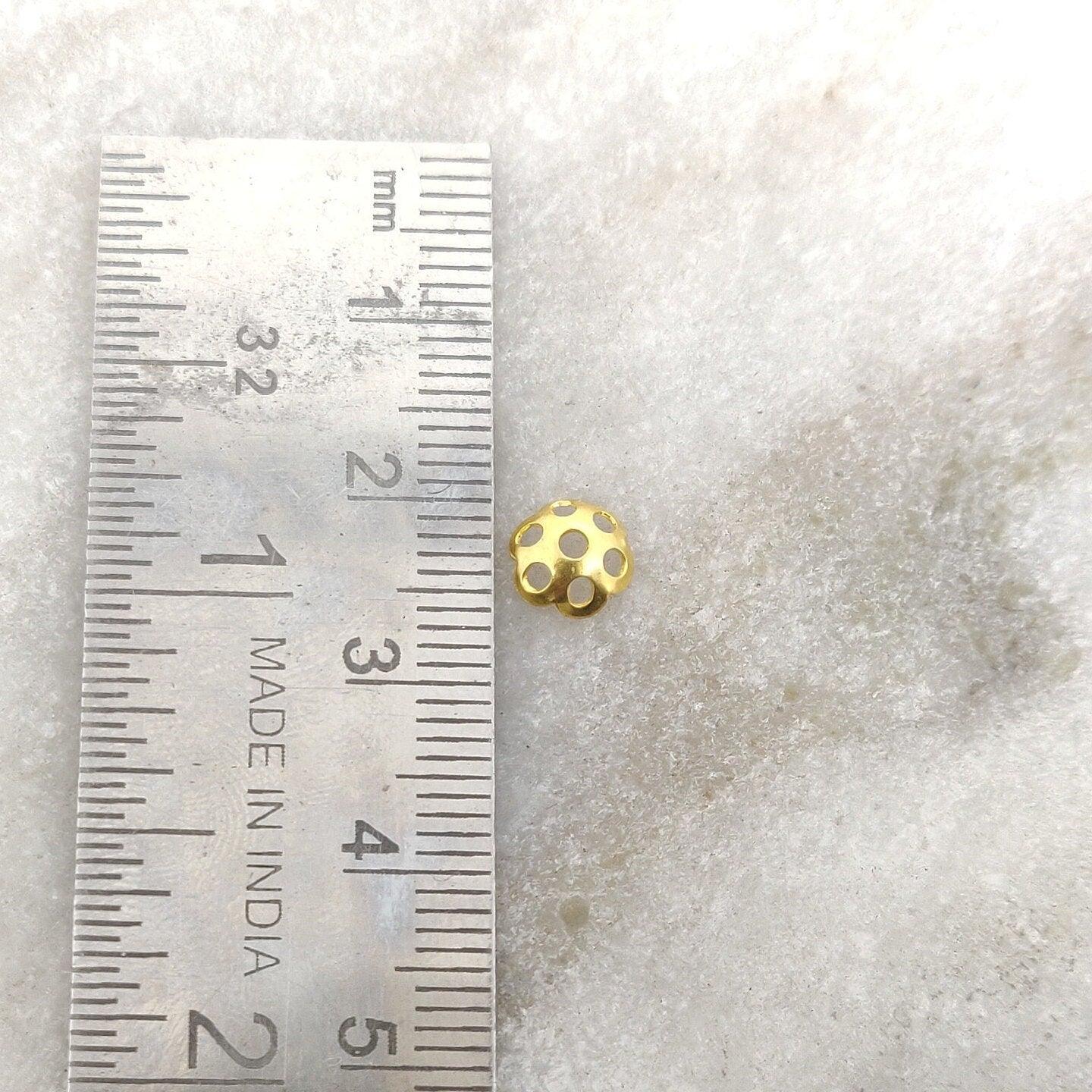 18k Solid Yellow Gold Flower Beads Cap - Kanika Creations