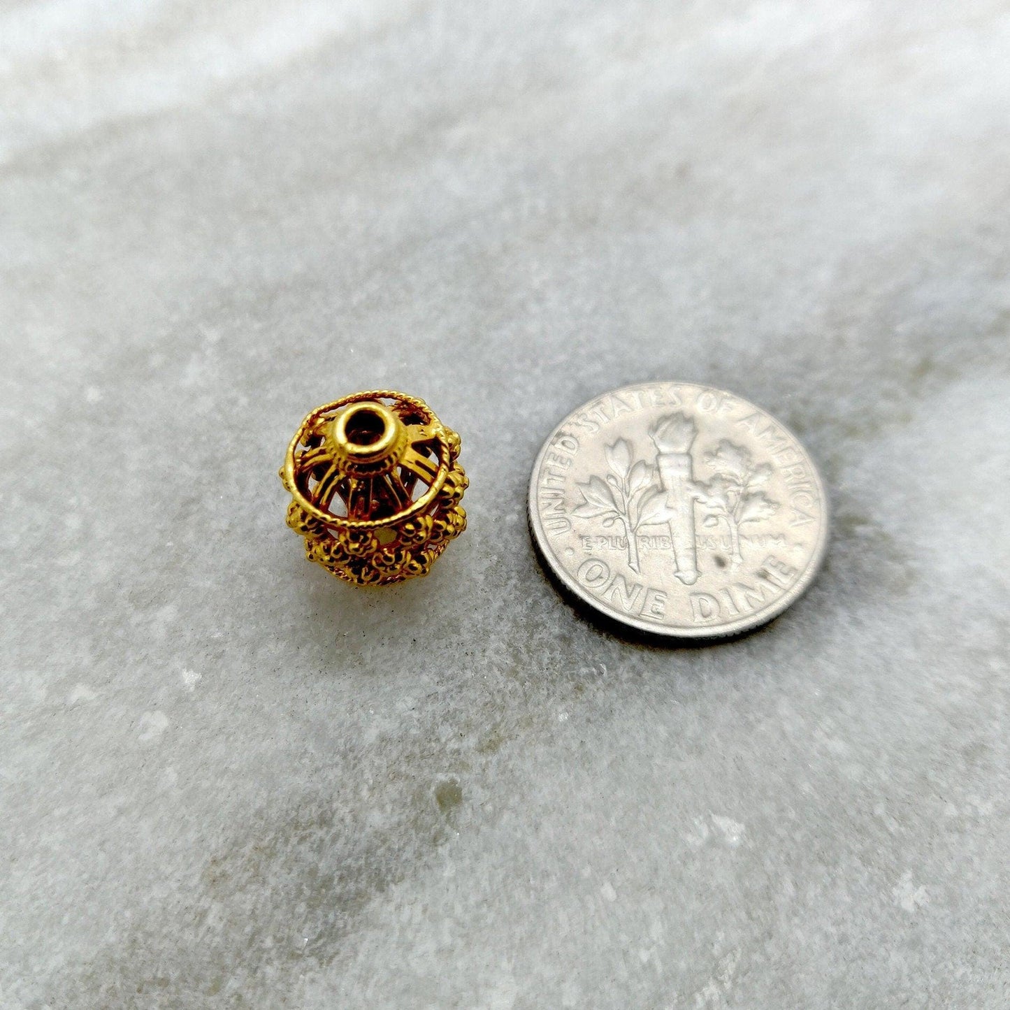 18k Solid Yellow Gold Fancy Lantern Spacer Beads 10x13mm - Kanika Creations