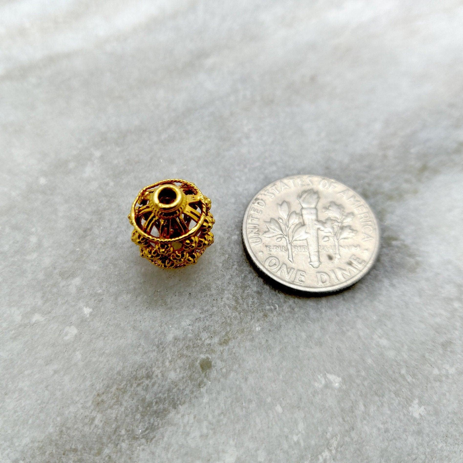 18k Solid Yellow Gold Fancy Lantern Spacer Beads 10x13mm - Kanika Creations