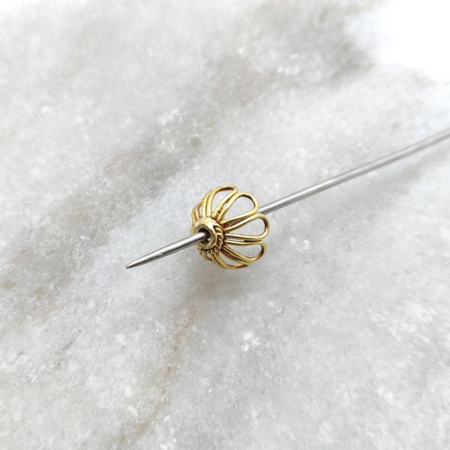 18k Solid Yellow Gold Flower Beads Cap 6x11mm - Kanika Creations