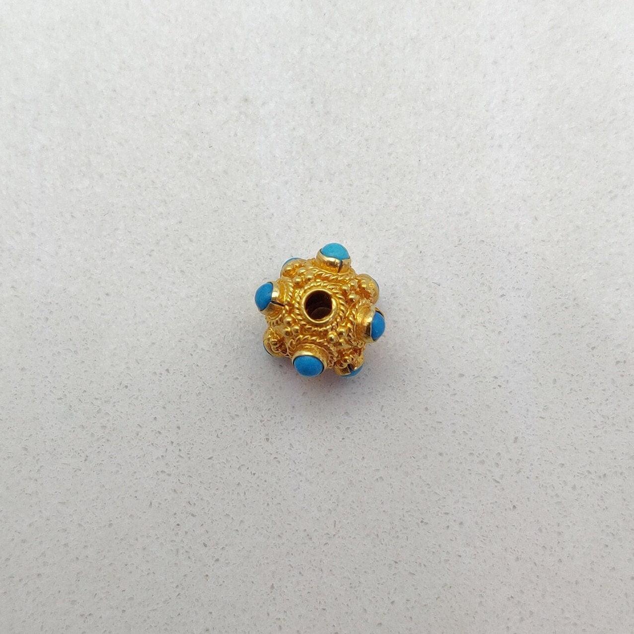 18k Solid Gold Turquoise Ball Spacer Beads DIY Craft 8.5mm - Kanika Creations