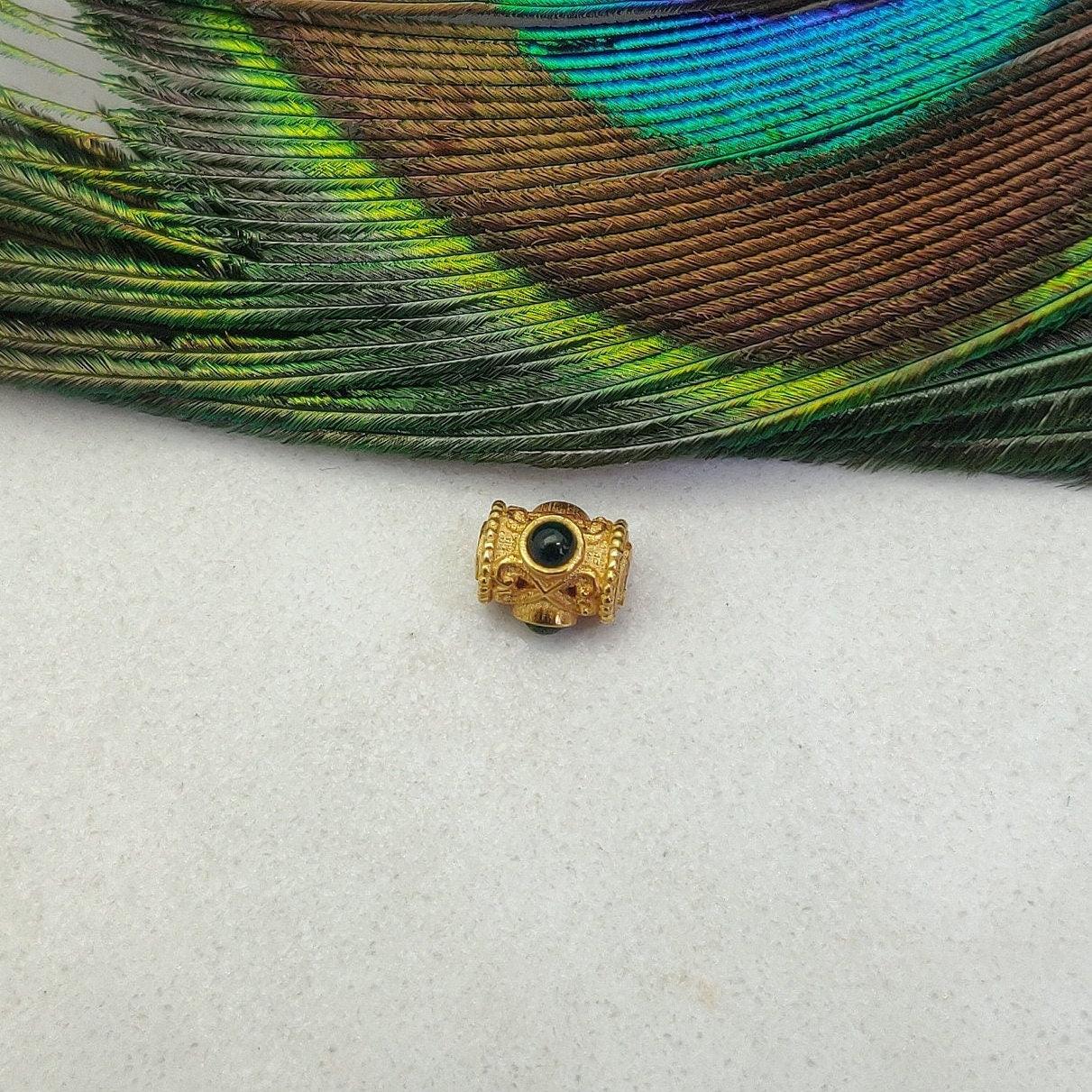 18K Solid Yellow Gold Stone Studded Tube Spacer Beads 7x4mm - Kanika Creations