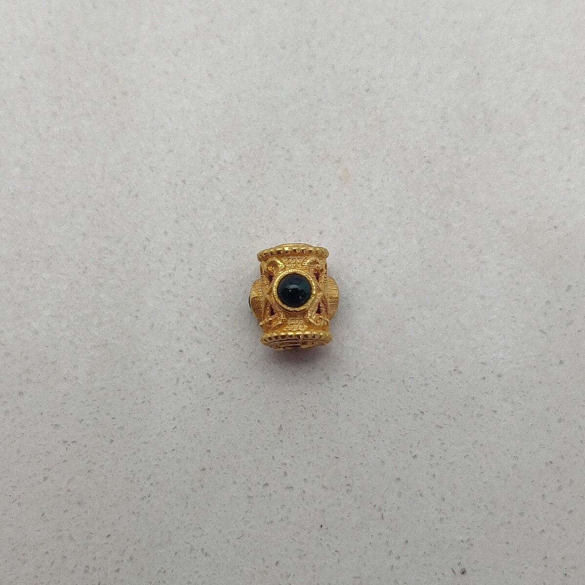 18K Solid Yellow Gold Stone Studded Tube Spacer Beads 7x4mm - Kanika Creations