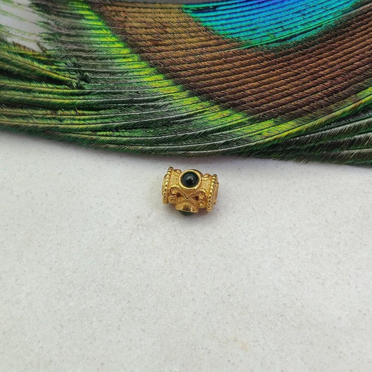 18K Solid Yellow Gold Stone Studded Tube Spacer Beads 7x4mm - Kanika Creations
