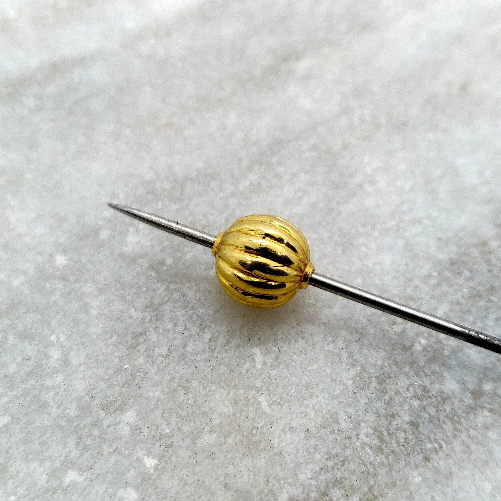 18k Solid Yellow Gold Corrugated Spacer Beads 8x9mm - Kanika Creations