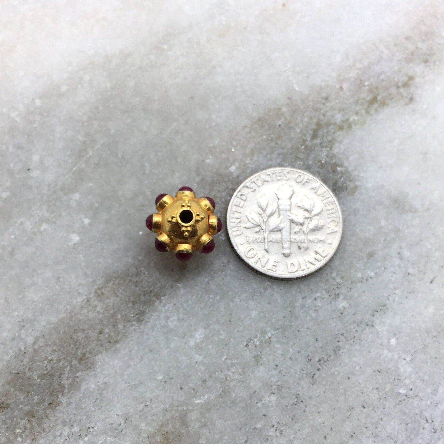 18k Solid Yellow Gold Ruby Floral Spacer Beads 11x8mm - Kanika Creations